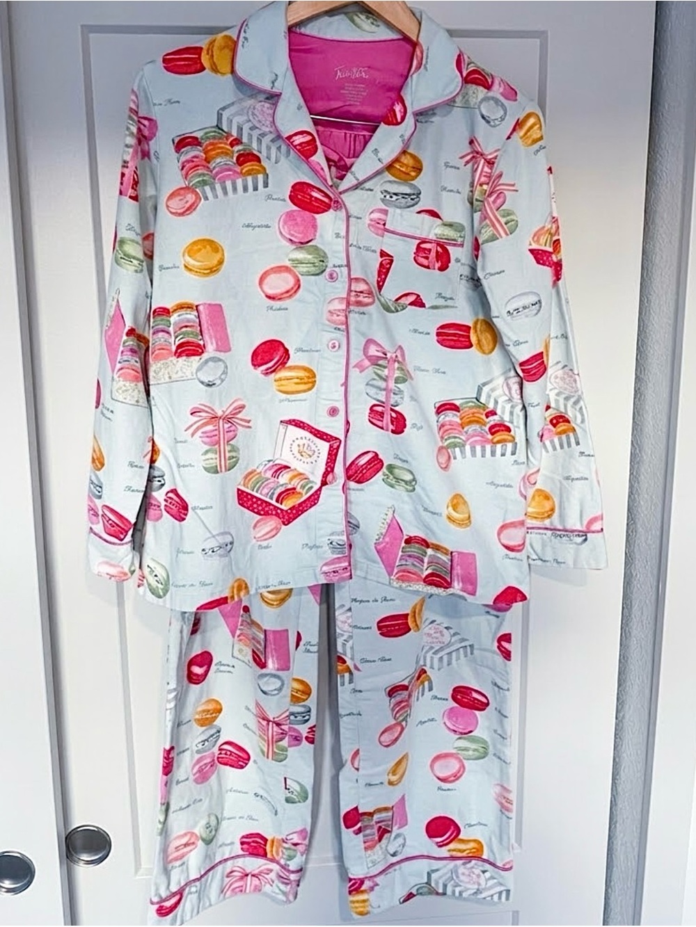 Nick & Nora Macaron Print Pajama Set - Light Blue, Pink & Yellow